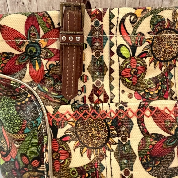 Sakroots Coated Canvas Boho Owl & Floral Shoulder Bag w/ Owl Charm - Picture 4 of 8